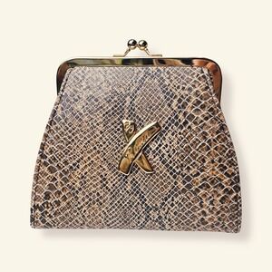 Vintage Clutch Snakeskin Kisslock Gold Frame By Roma‎ Crossbody Brown